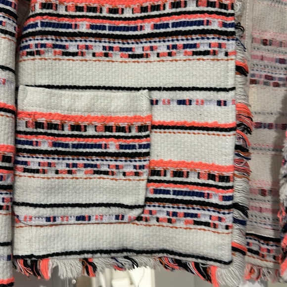 Anthropologie x Belle Vere Size Small White Neon Pink Black Stripe Tweed Blazer - Picture 6 of 7